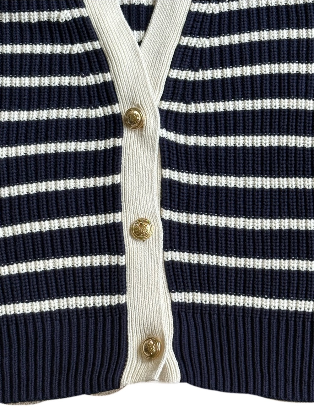 GAP Navy and White Oversized Striped V-Neck Cardigan With Gold Buttons - Picture 5 of 8